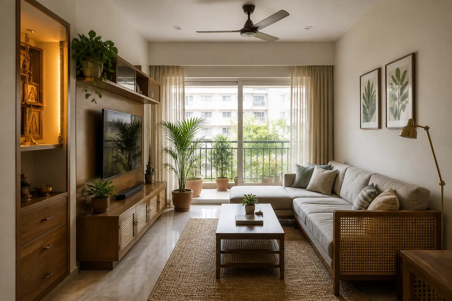 Warm contemporary apartment living room used as a visual design concept